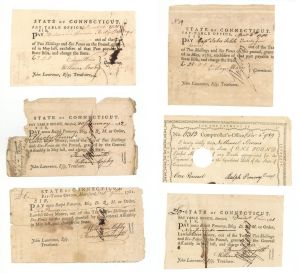 Lot of 10 Mixed Fiscal Payment Notes - Connecticut - American Revolutionary War - Very Rare to Find