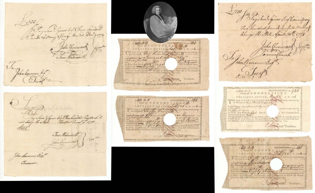1778-1786 dated Connecticut Line Notes Issued to Samuel Squire -  Connecticut - American Revolutionary War - Very Rare to Find