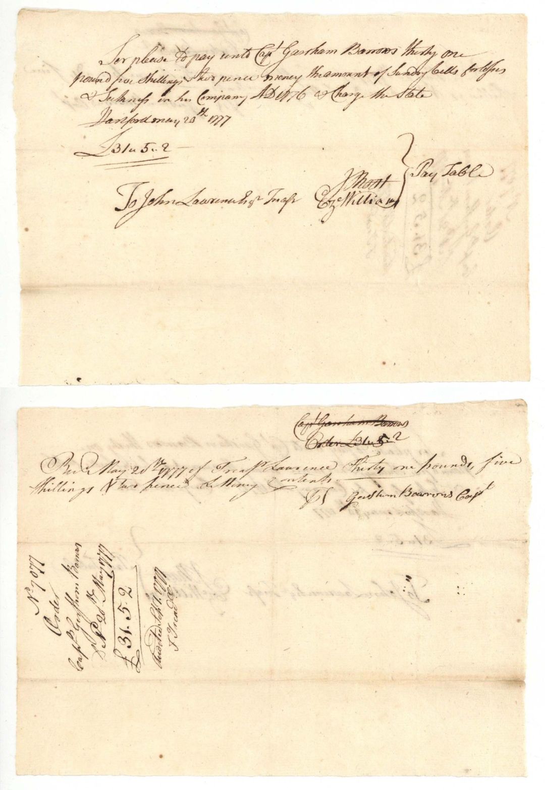 Pay Order Signed by Jesse Root - American Revolutionary War - 1777-1778 dated Autograph