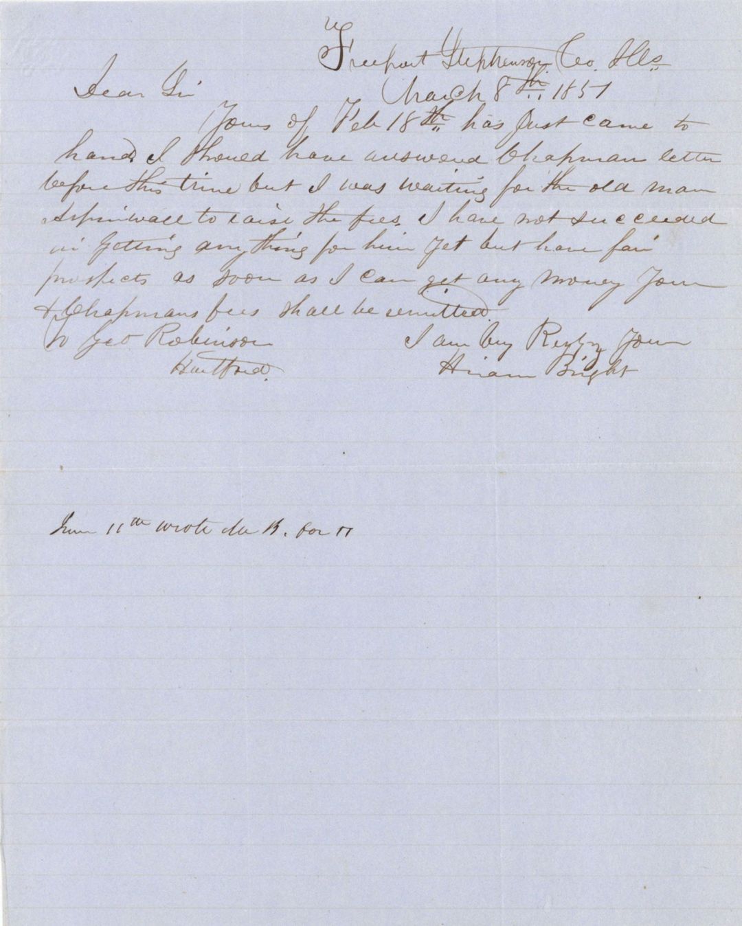 Revolutionary War Pension for Geo Robinson - Connecticut - 1851 dated American Revolutionary War