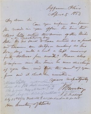 Revolutionary War Pension for Moses Lilly - Connecticut - 1853 dated American Revolutionary War