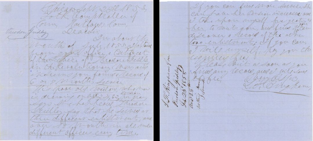 Revolutionary War Pension for Theodore Gridley - Connecticut - 1858 dated American Revolutionary War