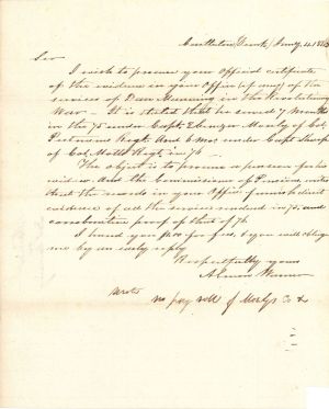 Revolutionary War Pension for Dan Manning - Connecticut - 1843 dated American Revolutionary War