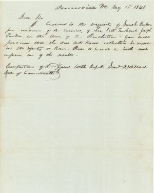 Revolutionary War Pension for Joseph Parker - Connecticut - 1846 dated American Revolutionary War