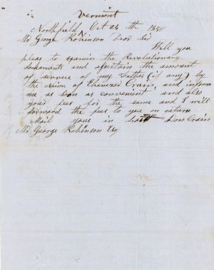 Revolutionary War Pension for Ebenezer Crain - Connecticut - 1850 dated American Revolutionary War