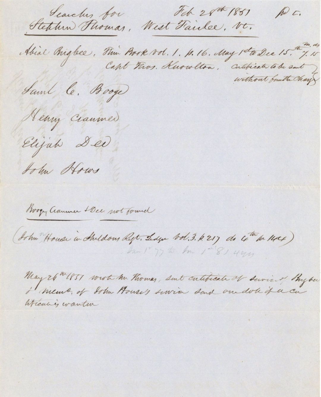 Revolutionary War Pension for 5 Soldiers - Connecticut - 1851 dated American Revolutionary War