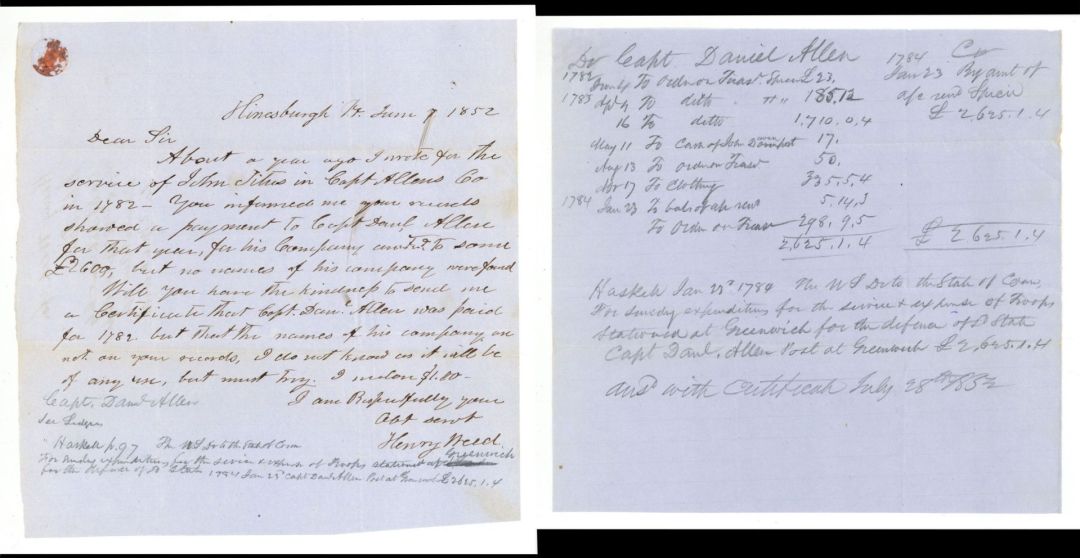 Revolutionary War Pension for John Titus - Connecticut - 1852 dated American Revolutionary War