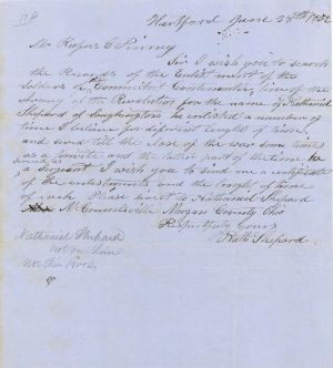 Revolutionary War Pension for Nathaniel Shepard - Connecticut - 1852 dated American Revolutionary War