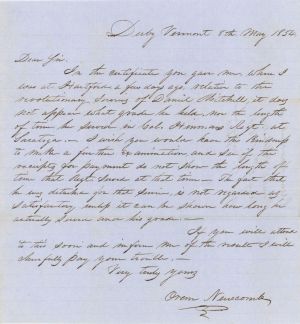 Revolutionary War Pension for Daniel Mitchell - Connecticut - 1854 dated American Revolutionary War