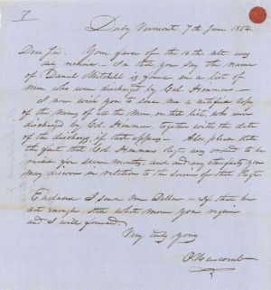 Revolutionary War Pension for Daniel Mitchell - Connecticut - 1854 dated American Revolutionary War