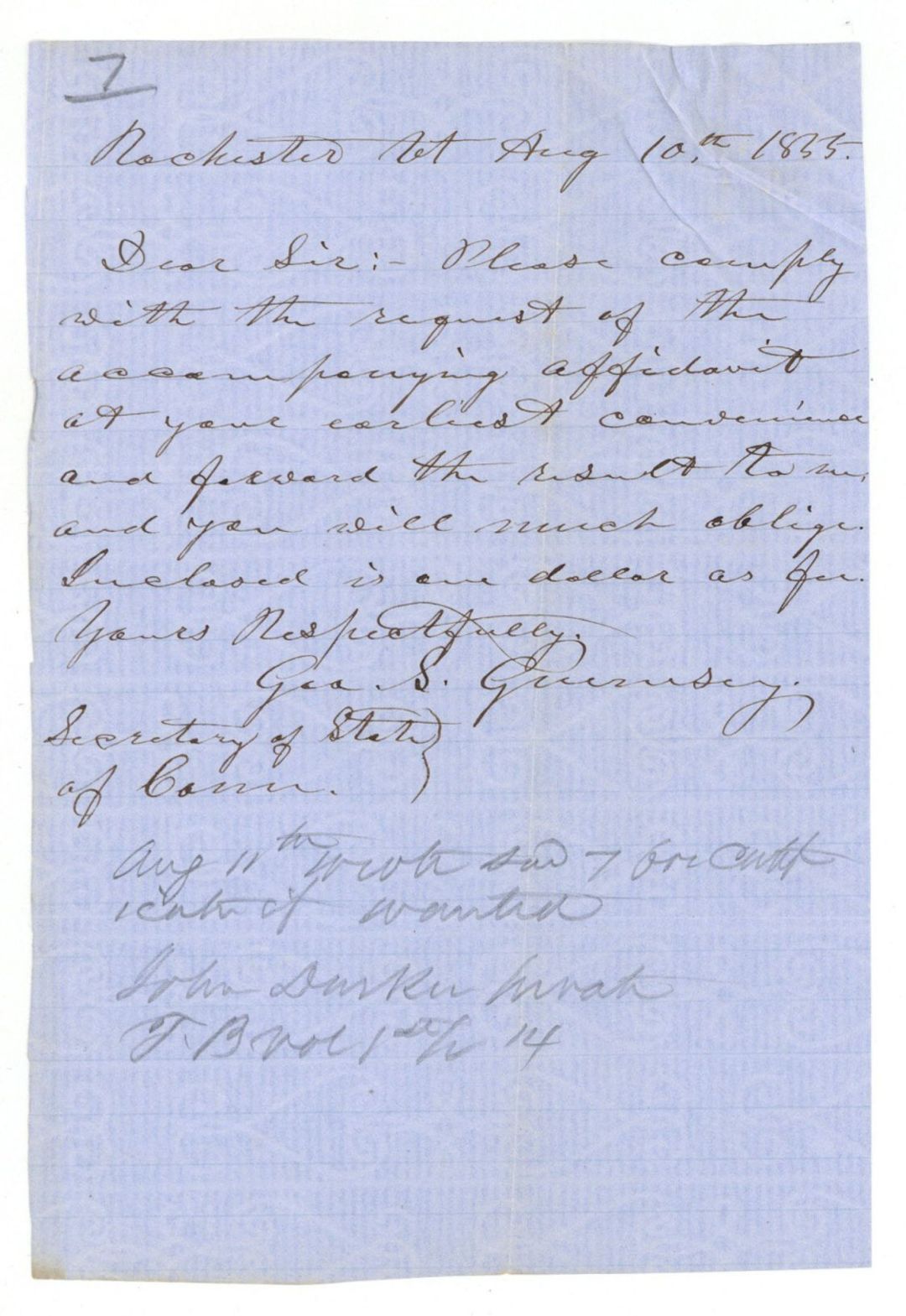Revolutionary War Pension Request - Connecticut - 1855 dated American Revolutionary War
