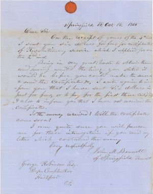 Revolutionary War Pension for Landry Parsons - Connecticut - 1855 dated American Revolutionary War