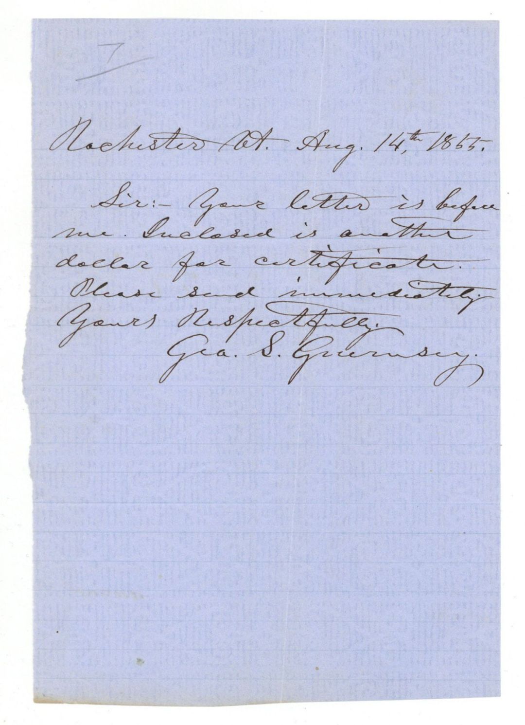 Revolutionary War Pension Request - Connecticut - 1855 dated American Revolutionary War