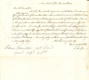 Revolutionary War Pension for James Hamilton - Connecticut - 1856 dated American Revolutionary War