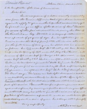 Revolutionary War Pension for Daniel Stewart - Connecticut - 1856 dated American Revolutionary War