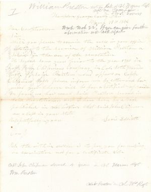Revolutionary War Pension for William Preston - Connecticut - 1856 dated American Revolutionary War