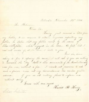 Revolutionary War Pension for Silas Jupiter - Connecticut - 1856 dated American Revolutionary War