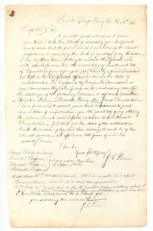 Revolutionary War Pension for Edward Paine, Brinton Paine, Roswell Paine and and James Chamberlain - Connecticut - 1856 dated American Revolutionary War