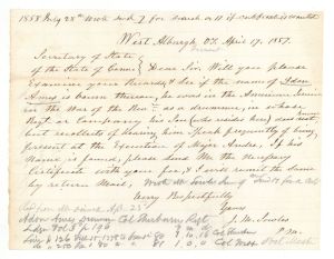 Revolutionary War Pension for Adon Ames - Connecticut - 1857 dated American Revolutionary War