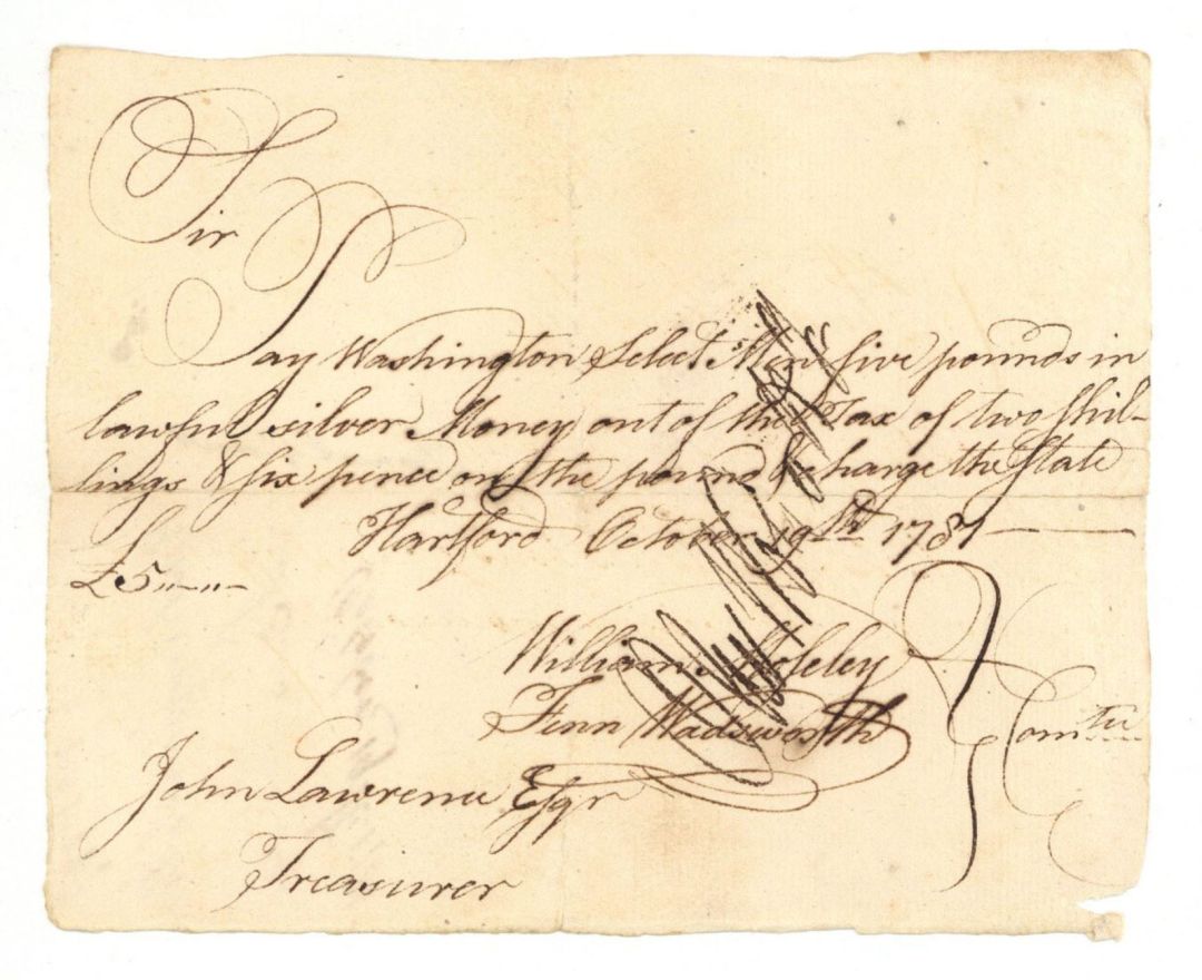 Pay Order signed by Oliver Wolcott, Jr. - Connecticut - 1787 dated American Revolutionary War