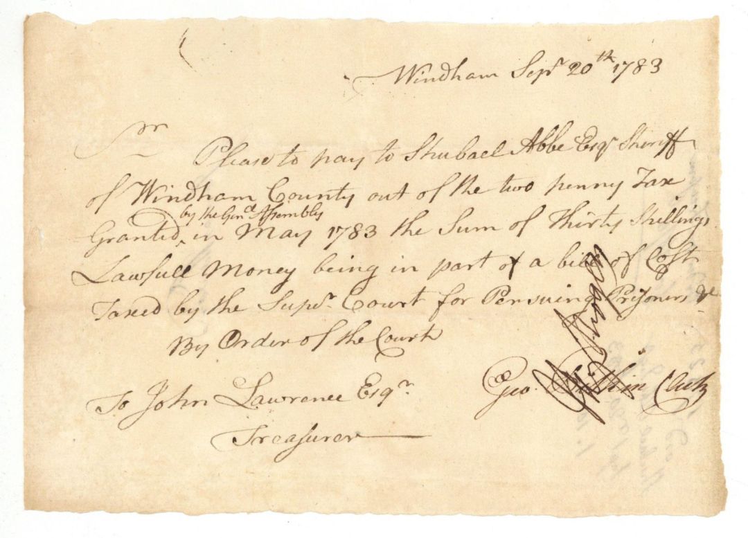 1783 dated Pay Order Signed by Geo. Pitkin - Autograph - American Revolutionary War
