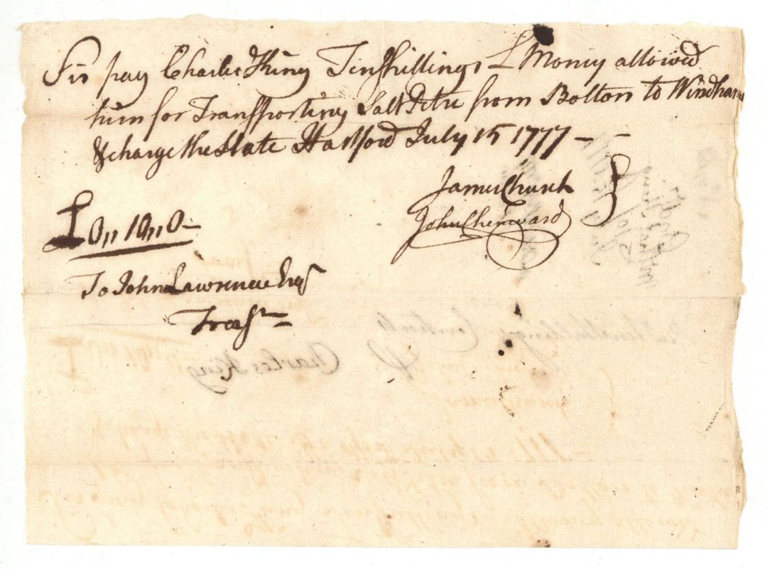1777 dated Revolutionary War Document for Salt Petre