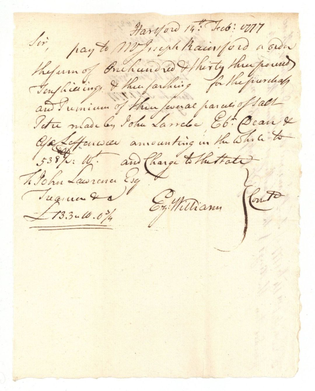 1777 dated Revolutionary War Document for Salt Petre
