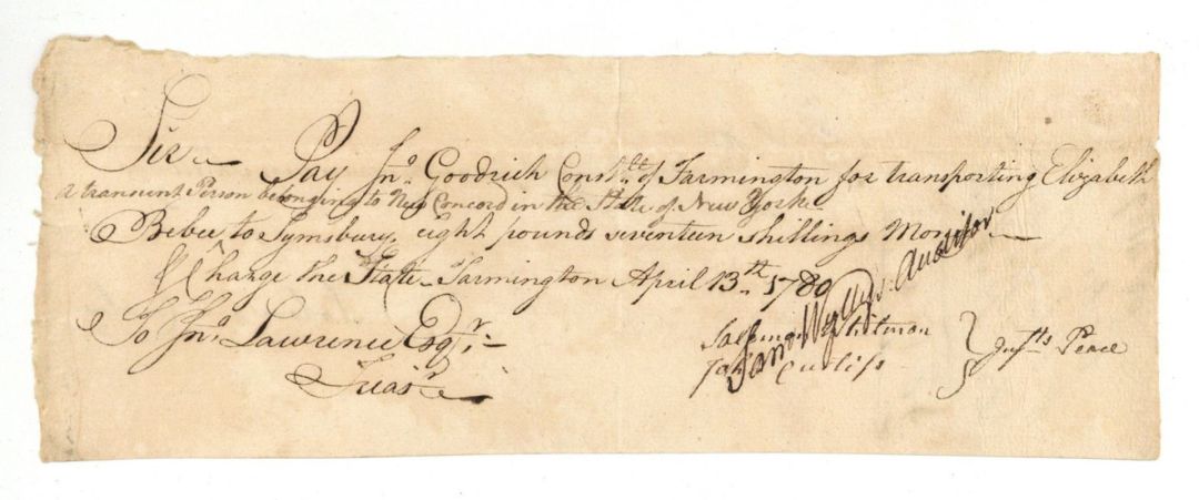 1780 dated Transportation Document Signed by Sam Wyllys - Autograph - American Revolutionary War