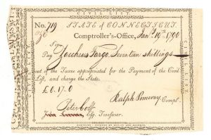 State of Connecticut Pay Table Document Signed by Peter Colt - 1790 dated Connecticut Revolutionary War Bonds 