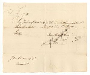 1778 or 1781 dated Pay Order signed by General Jedediah Huntington - American Revolutionary War Autograph