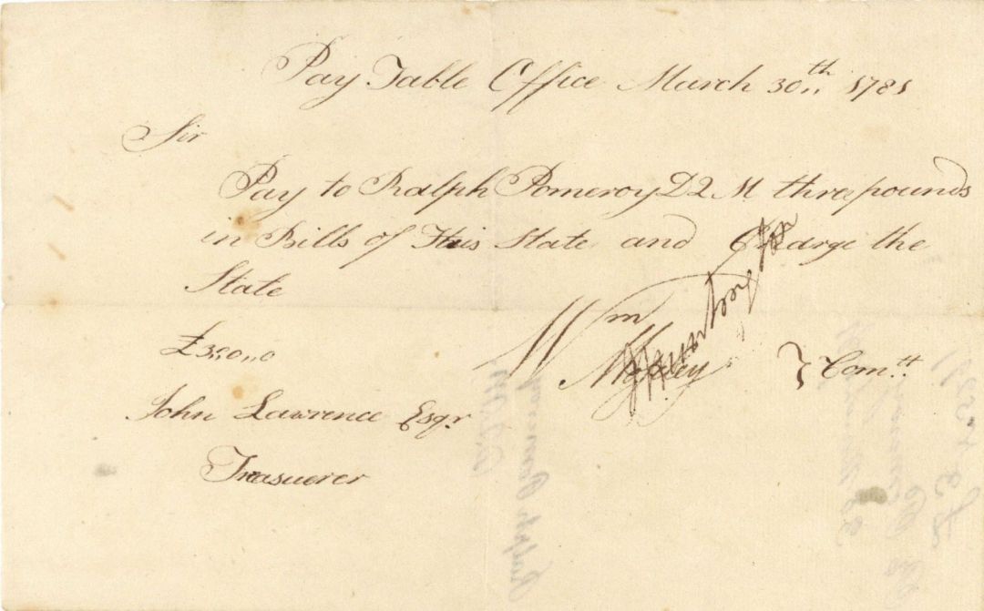 1781 dated Pay Order signed by General Jedediah Huntington - American Revolutionary War Autograph