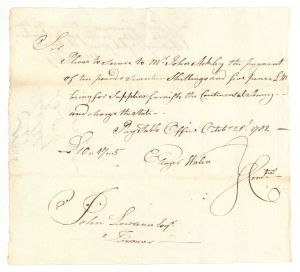 1782 dated Pay Order signed by Eleazer Wales and John Lawrence - American Revolutionary War Autograph