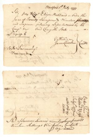 1777 dated Pay Order signed by James Church, Ez Williams and John Lawrence - American Revolutionary War Autograph