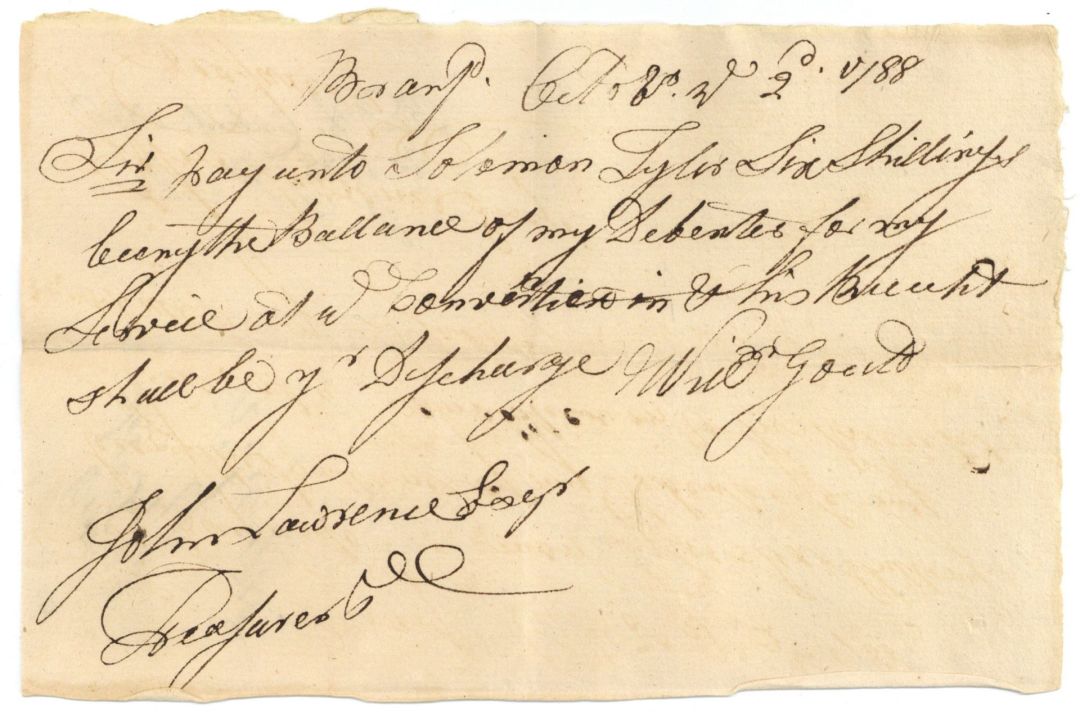 1788 dated Pay Order Signed by John Lawrence - American Revolutionary War Autograph