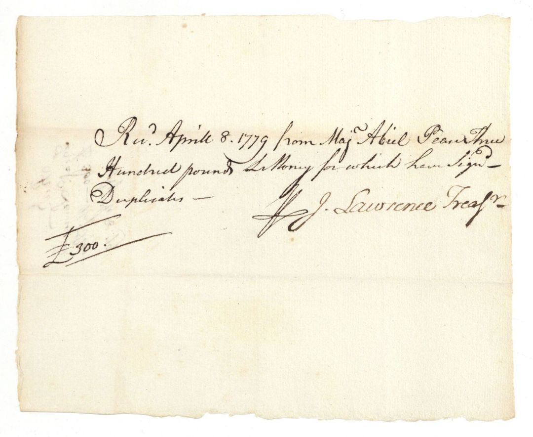 1779 dated Receipt Signed by John Lawrence - American Revolutionary War Autograph