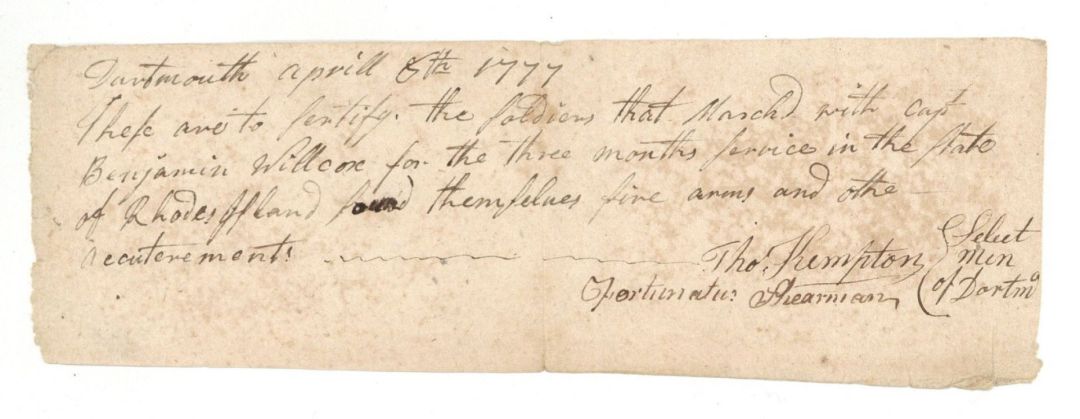 1777 dated Fire Arms Allotment - American Revolutionary War Document