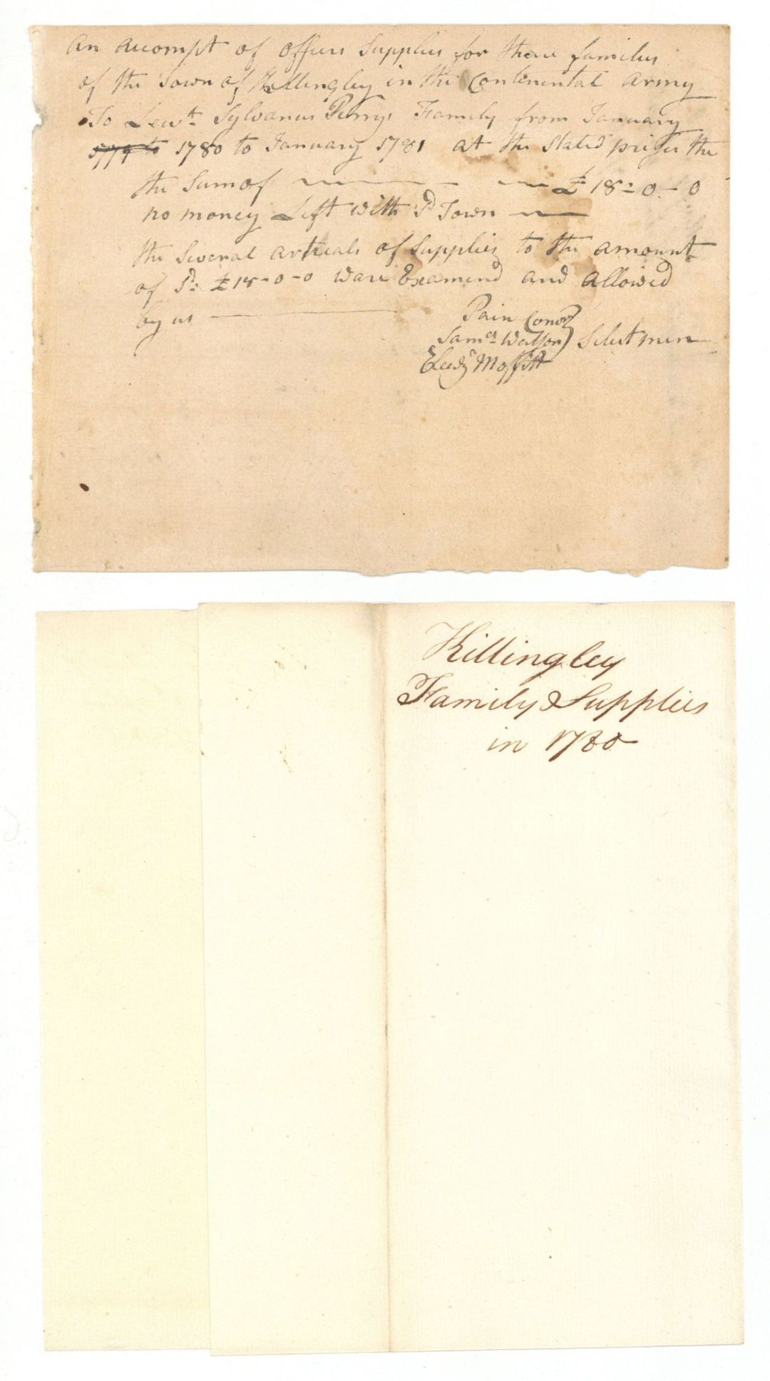 1780-1781 dated Pay Order for the Town of Killingley - American Revolutionary War Document
