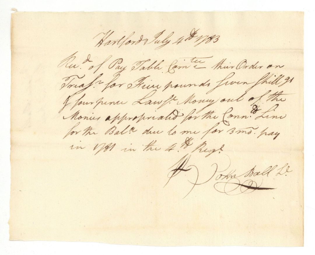 1783 dated Pay Table - American Revolutionary War Document