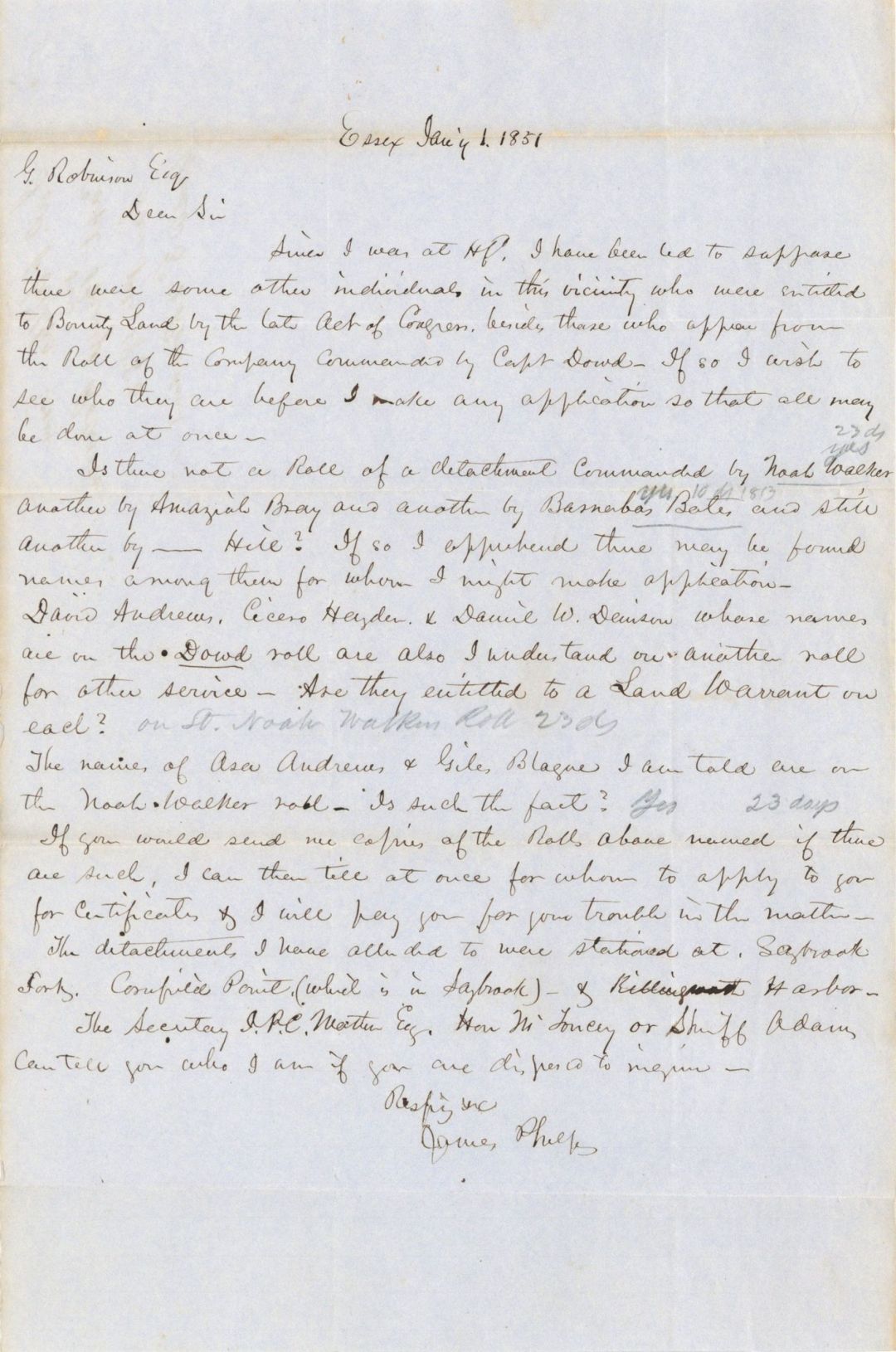 1851 dated Bounty Land Letter - American Revolutionary War Document