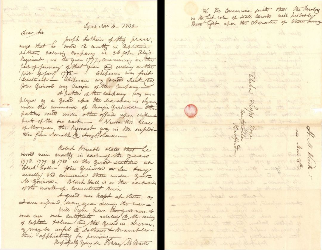 1833 dated Letter - American Revolutionary War Document