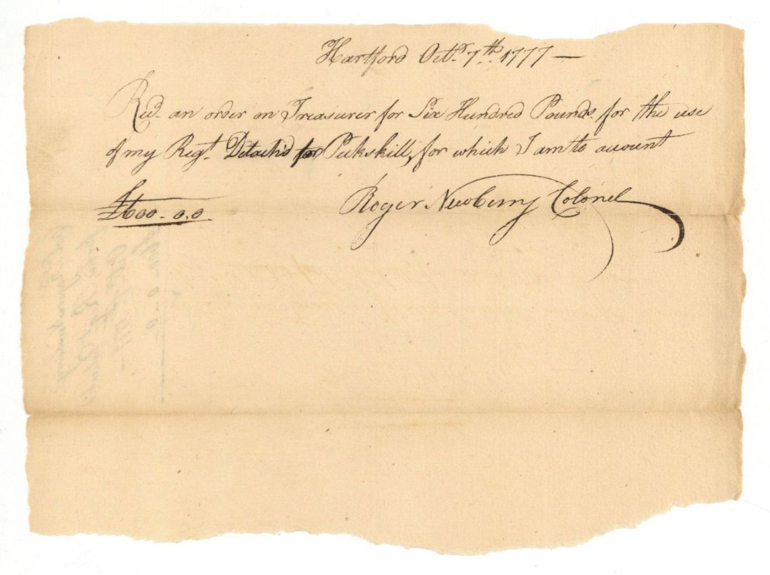 1777 dated Receipt - American Revolutionary War Document