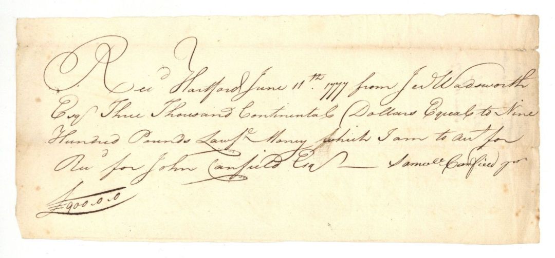 1777 dated Receipt - American Revolutionary War Document