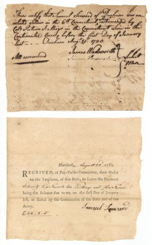 1780 dated Receipt and Soldier Certification Note - American Revolutionary War Document