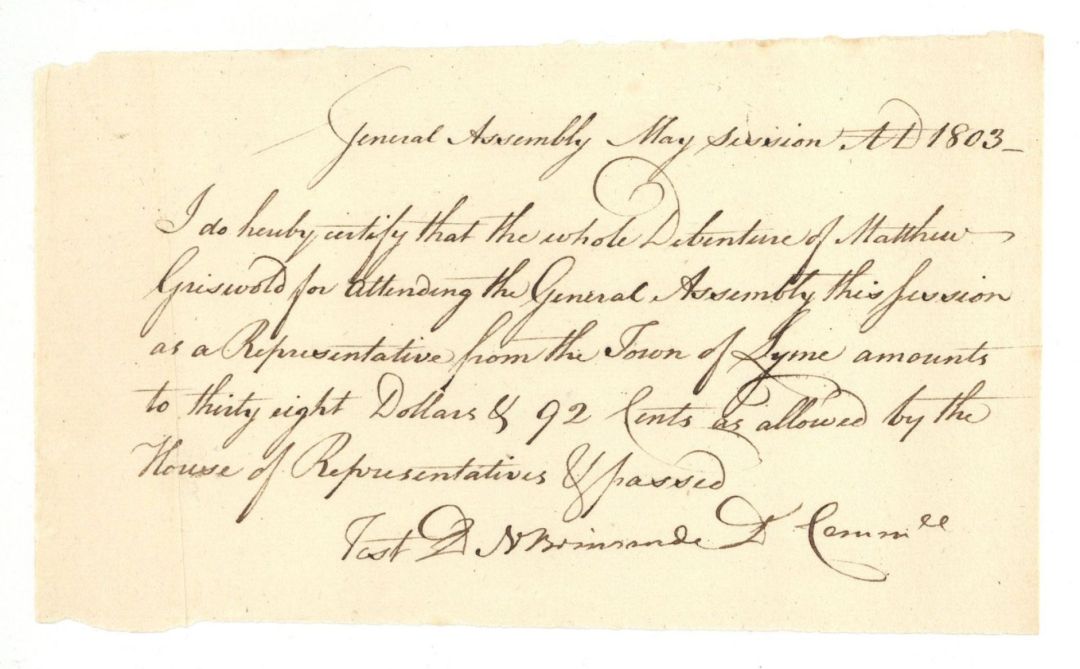 1803 dated General Assembly - American Revolutionary War Document