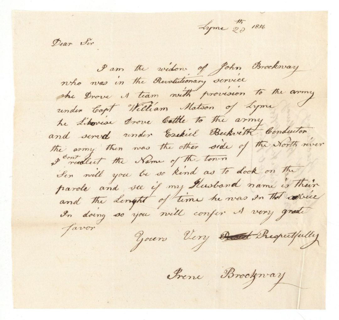 1856 dated Soldier Verification Letter - American Revolutionary War Document