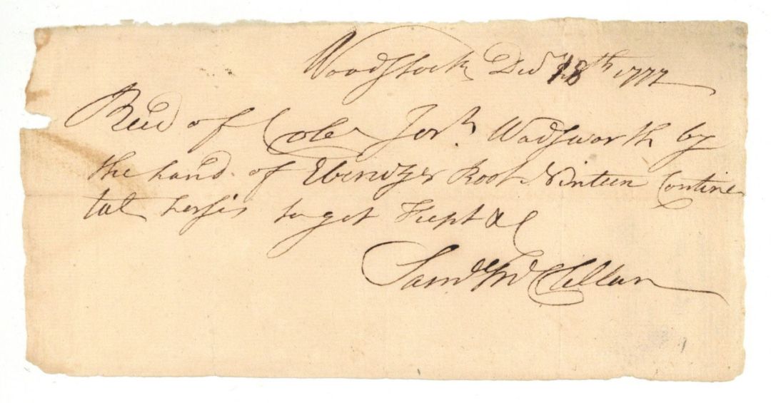 1777 dated Receipt - American Revolutionary War Document