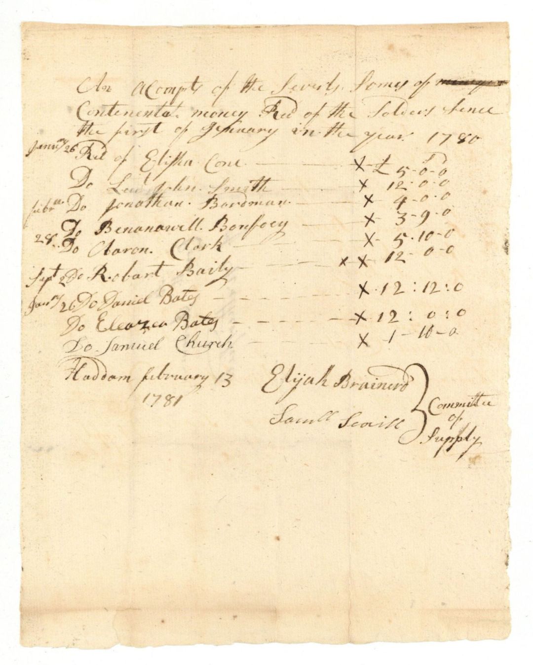 1780 dated Receipt - American Revolutionary War Document