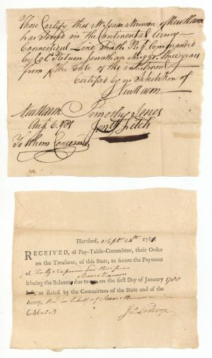 1781 dated Pay Order and Certification of Service - American Revolutionary War Document