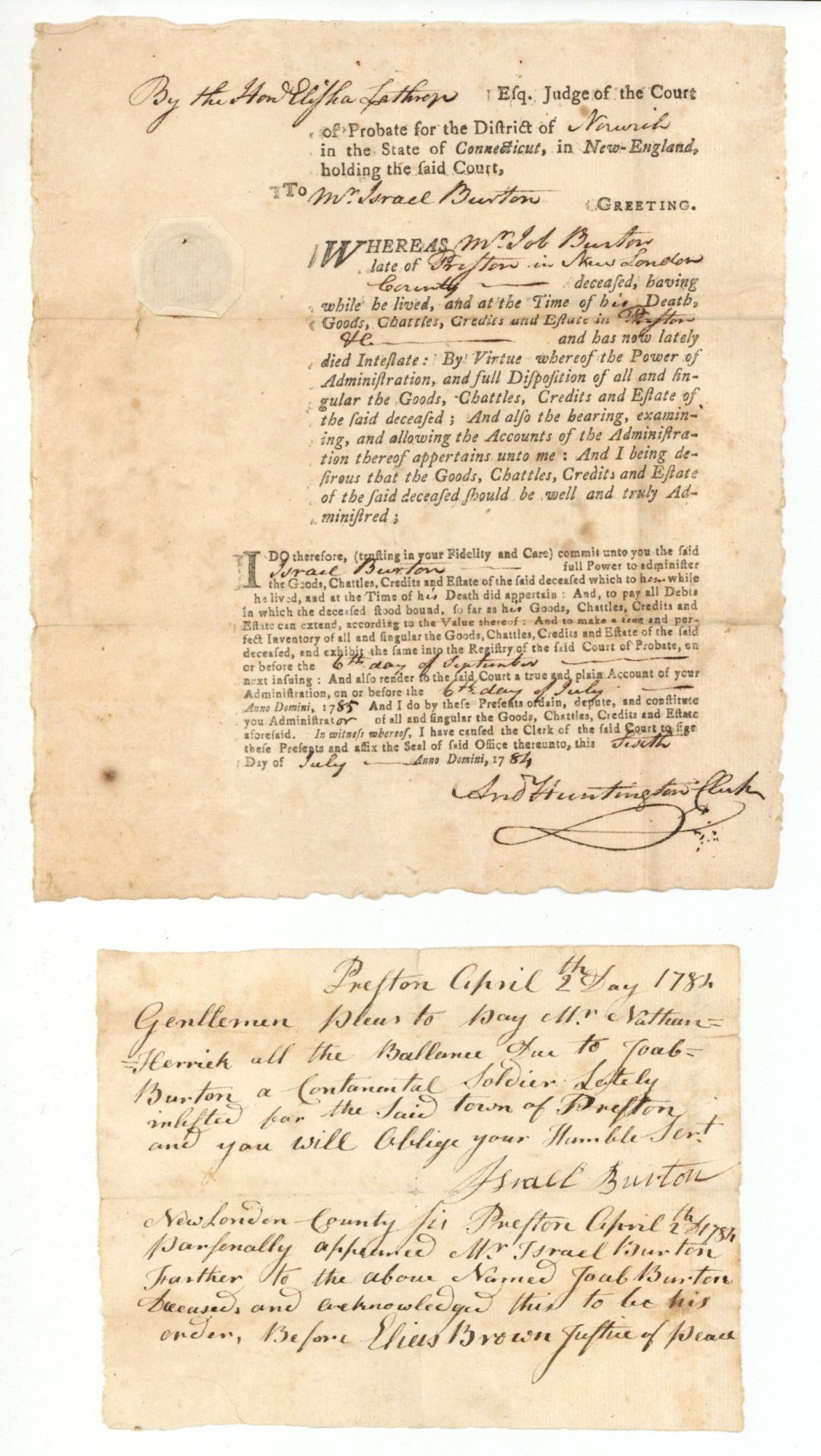 1782 and 1784 dated Pay Order and Court Order - American Revolutionary War Document