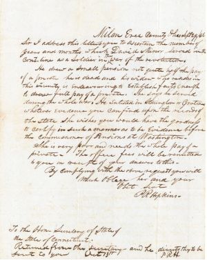 1846 dated Pension Letter - American Revolutionary War Document